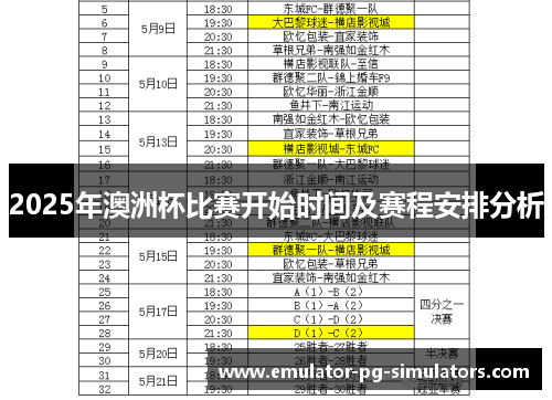 2025年澳洲杯比赛开始时间及赛程安排分析